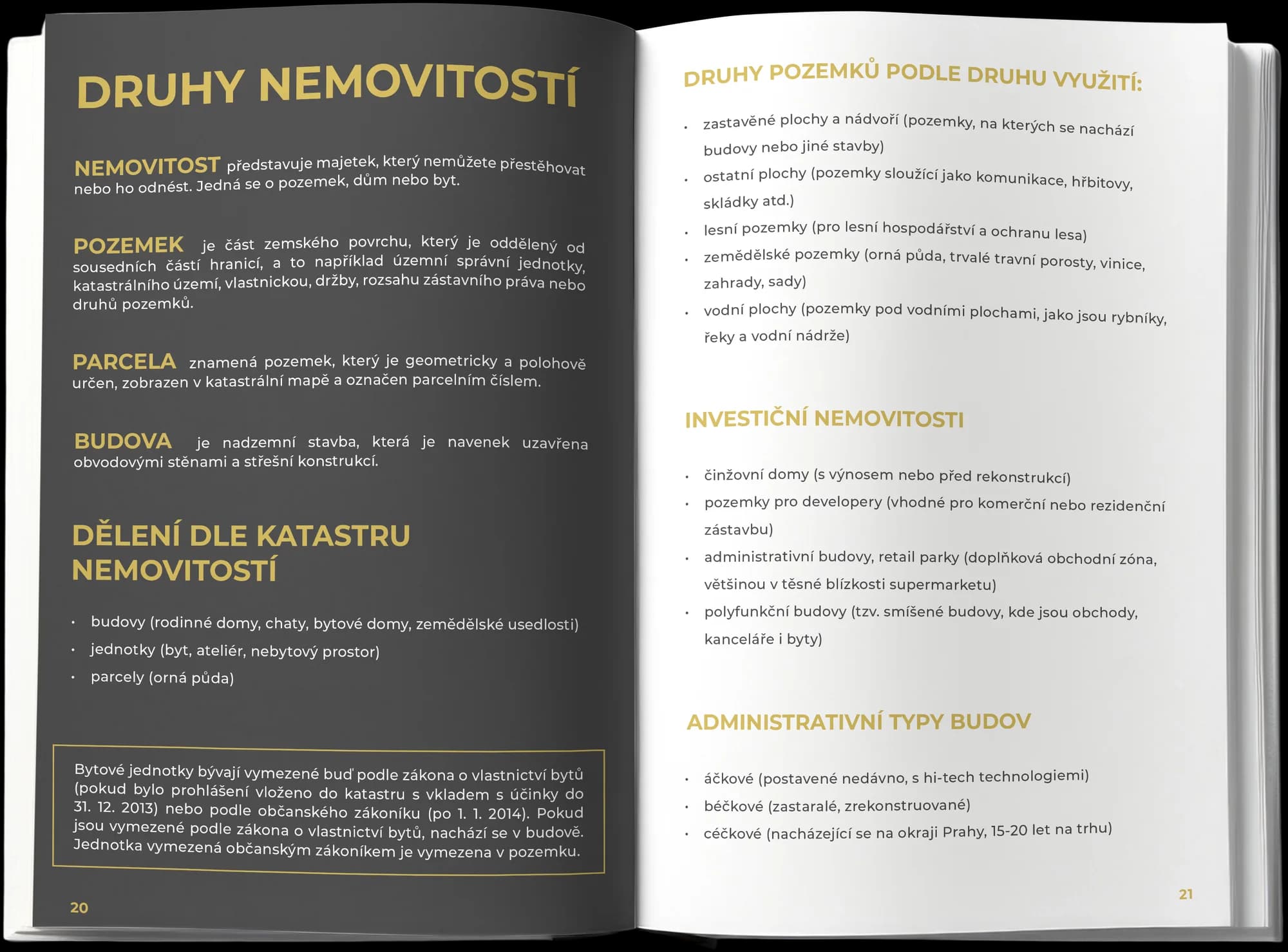 Druhy nemovitostí a dělení dle katastru